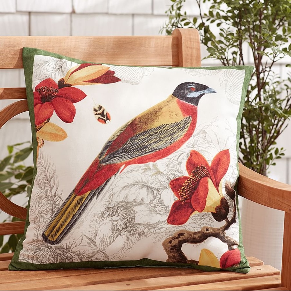 Pottery Barn Alaina Bird Large 20x20 Indoor/Outdoor Pillow with Florals 🦜🌺